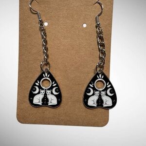NWOT-  Earrings - Cats, Silver tone, Black/White enamel, Moon phase, Planchette-